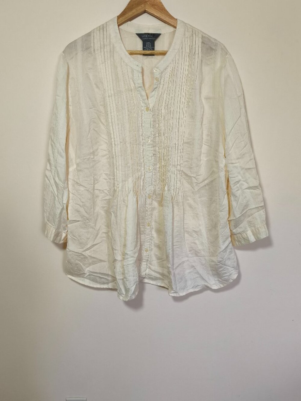 George Pintuck Lace Button Down Tunic Blouse sz 22W/24W Cream Yellow Cottagecore